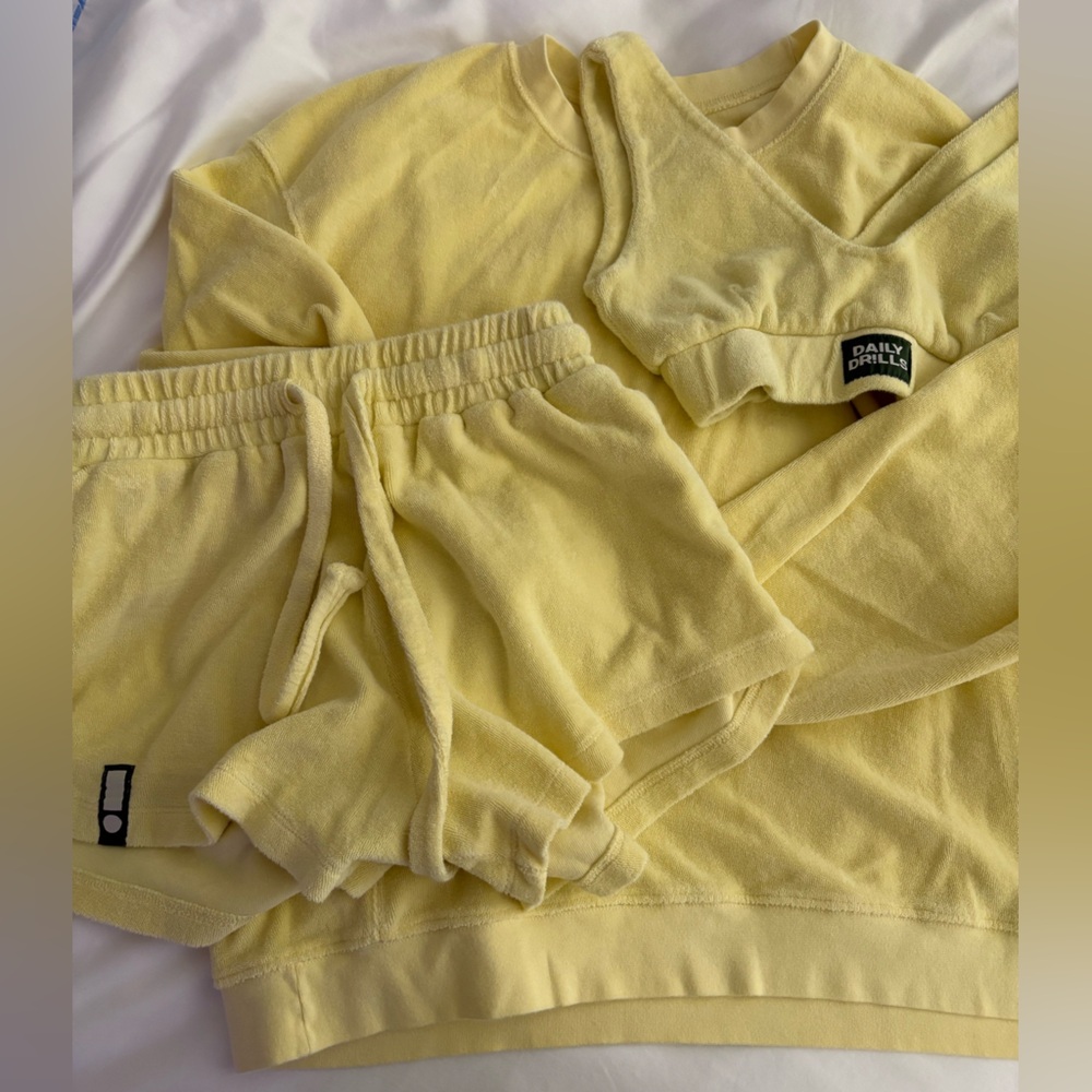 Daily Drills Yellow Terry Bra, Sweatshirt, Shorts *selling as a set